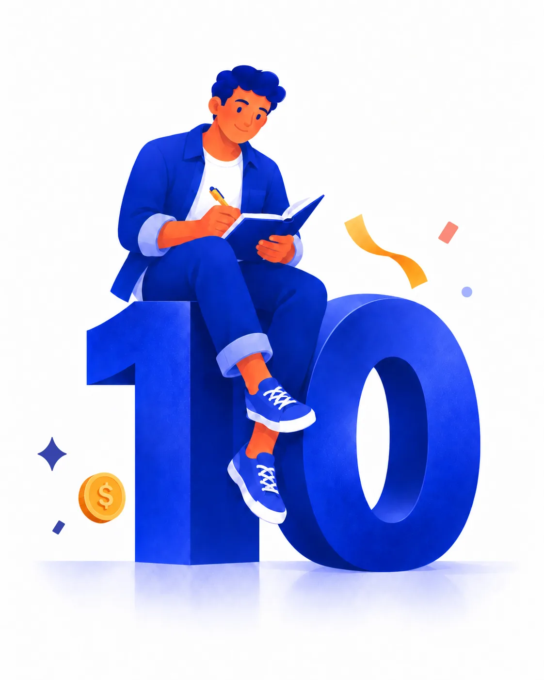 Persona dibujando junto al número 10 del aniversario de albo.