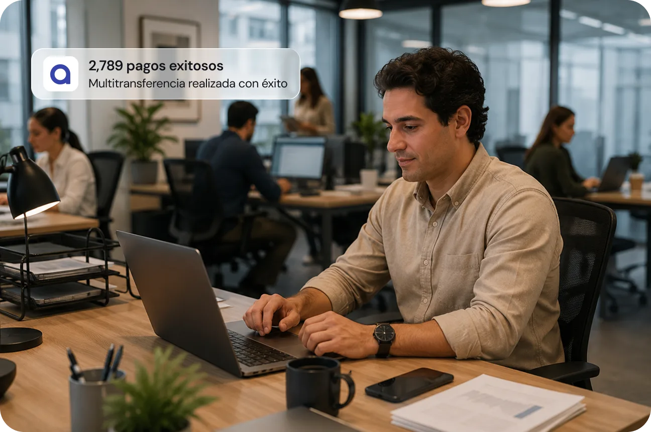 Hombre realizando pagos masivos