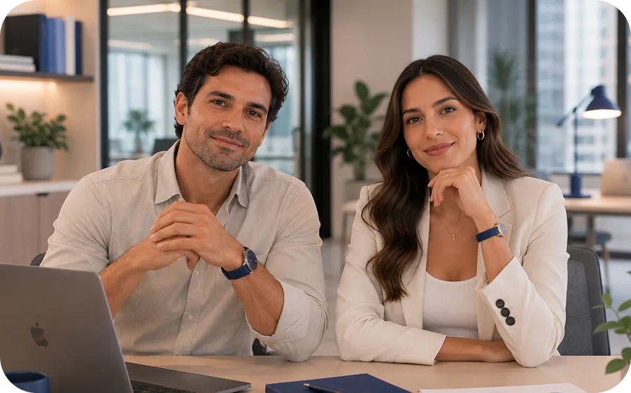 Mujer y hombre empresarios trabajando en una oficina